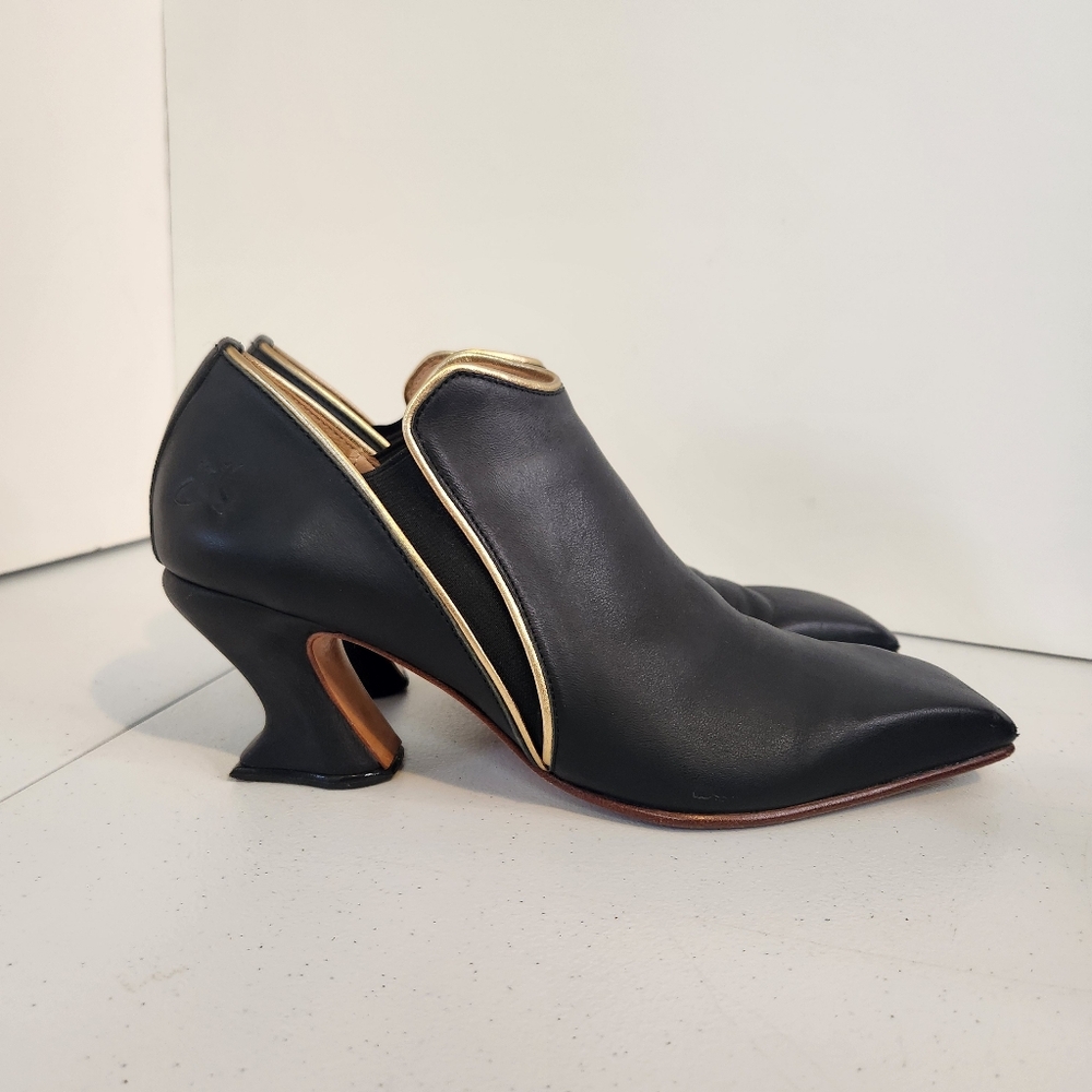 John Fluevog Super Fine Prestige Black Leather Slip On High Heel Shoes Size 9.5 - Picture 3 of 15
